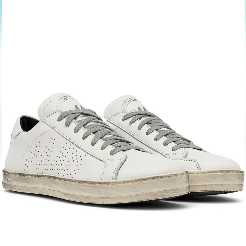 P448 John White Leather Low-Top Italian Sneaker Size 40 - Picture 1 of 16